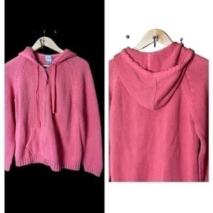 Chicos Full Zip Hooded Hoodie Kangaroo Pocket Sweater Coral Orange size 2 Large